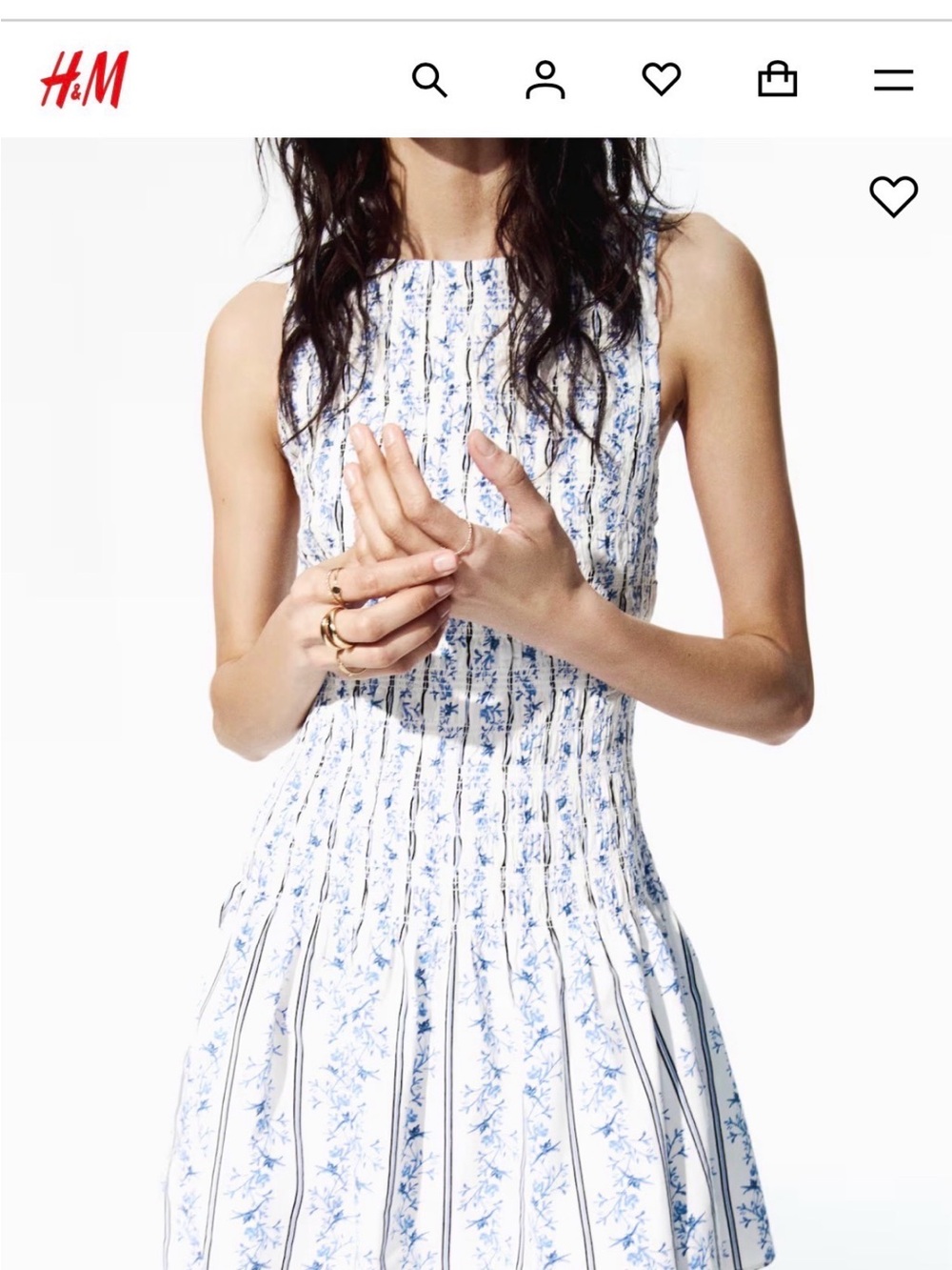 H&M White Dress with Blue Floral Print